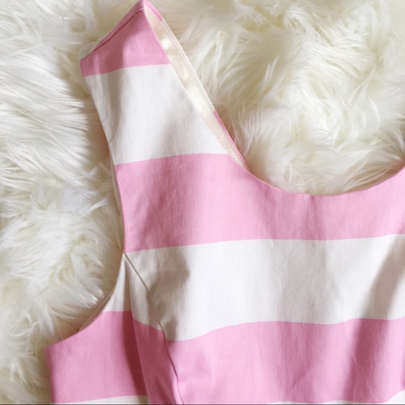 F21 | Pink & White Cabana Stripe Tea Dress L - Picture 5 of 5